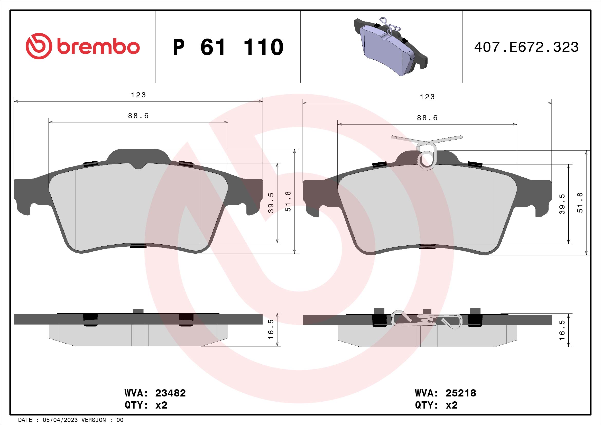 A.B.S. P 61 110 BREMBO Bremsbelagsatz, Scheibenbremse